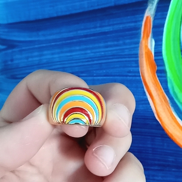 🌈 C&C California Rainbow Love Wide C- Band Ring 6.5 New! - Picture 3 of 10